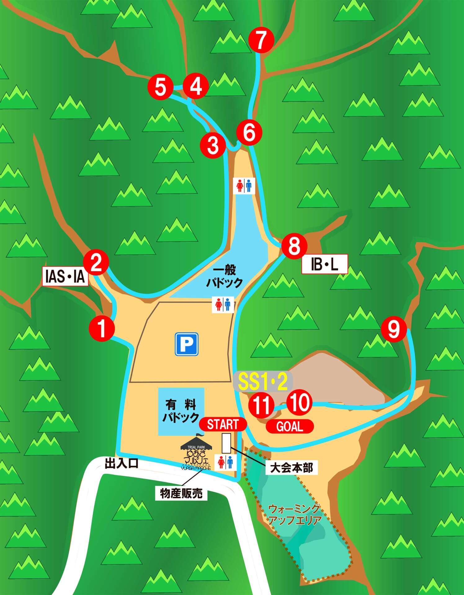 湯浅トライアルパークのセクション配置図